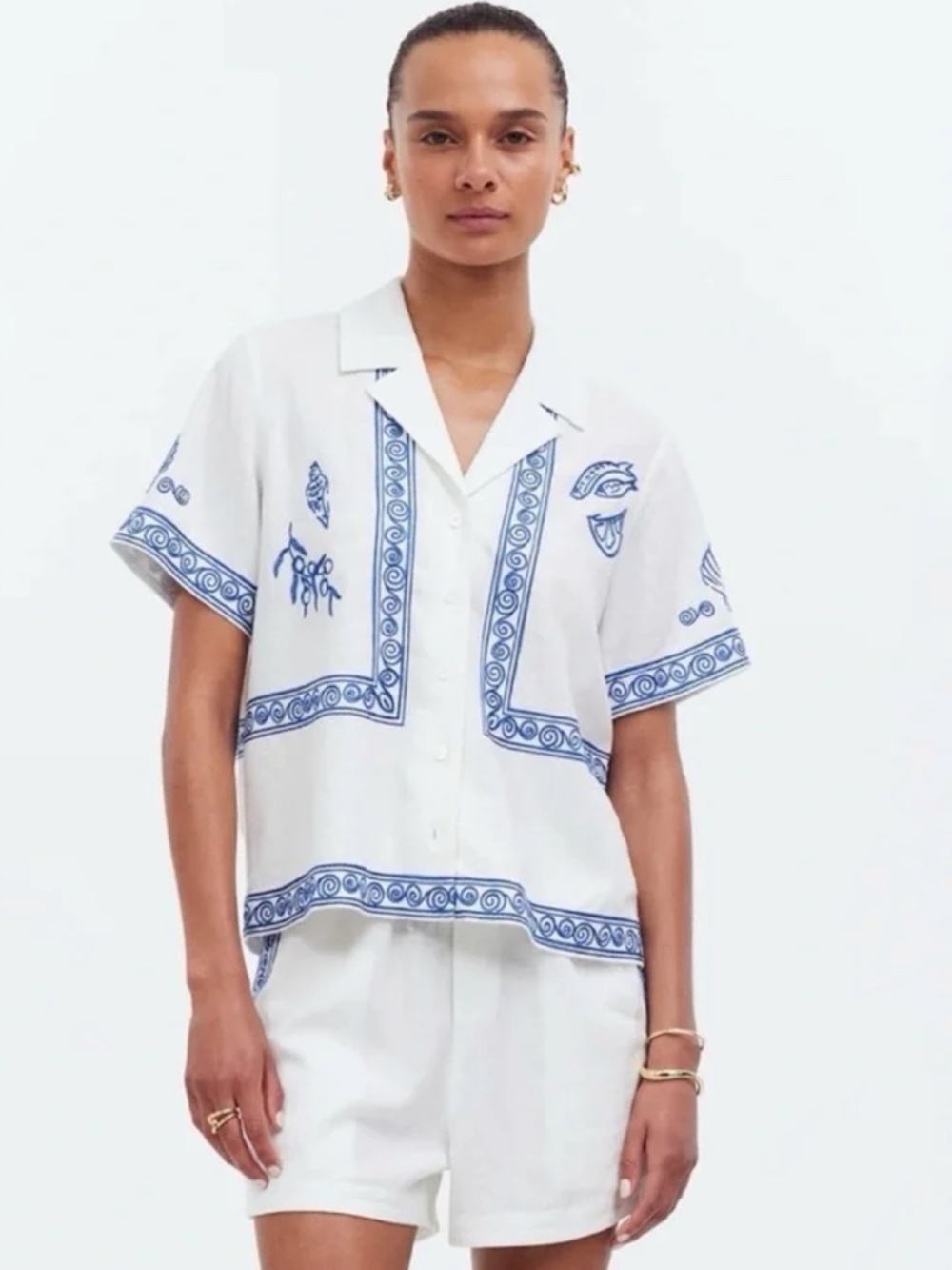 MADEWELL X LISA SAYS GAH Embroidered S/S Linen Camp Shirt EUC/sz S - Picture 10 of 13